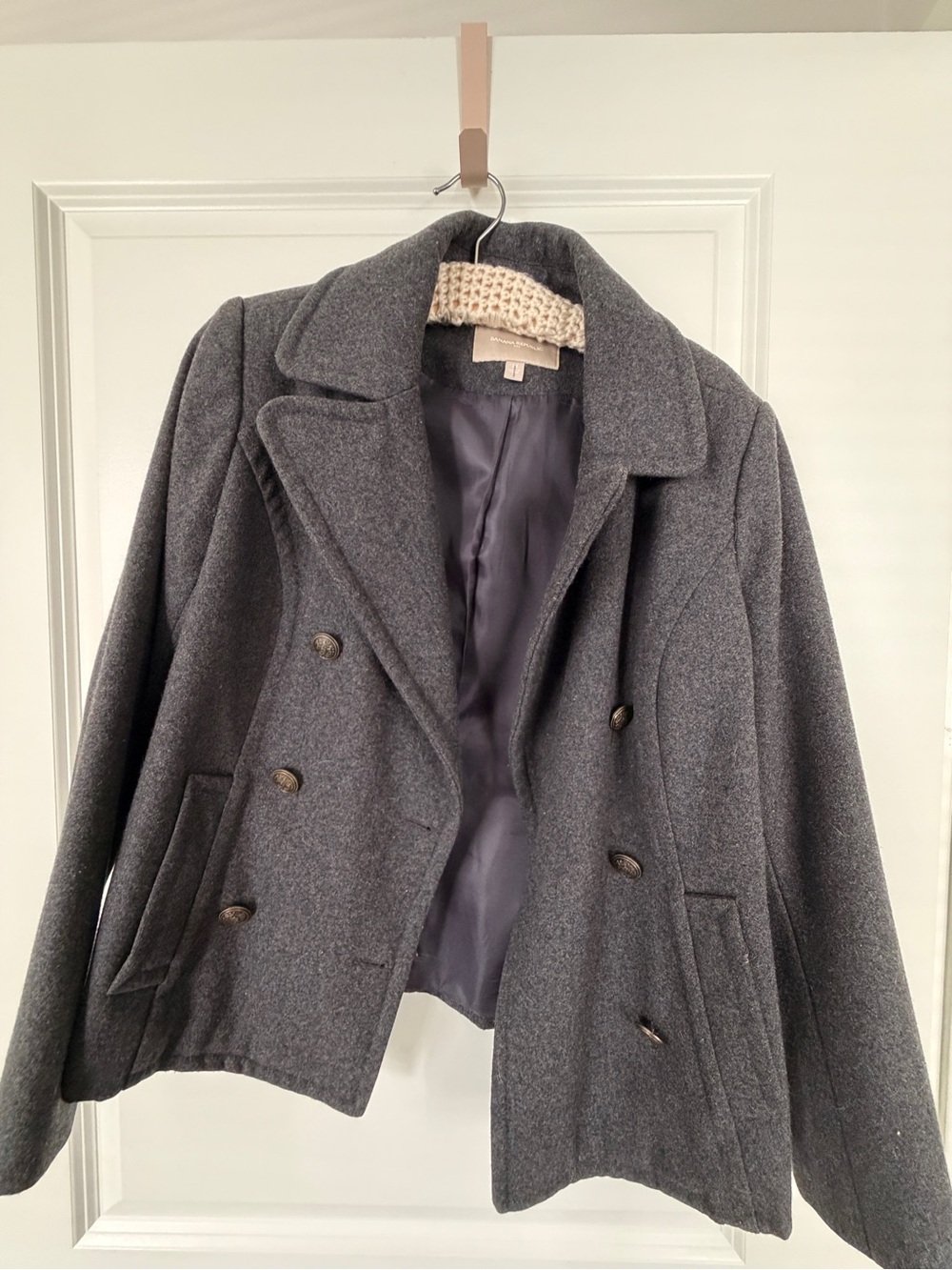 Banana Republic Charcoal Gray Double-Breasted Peacoat